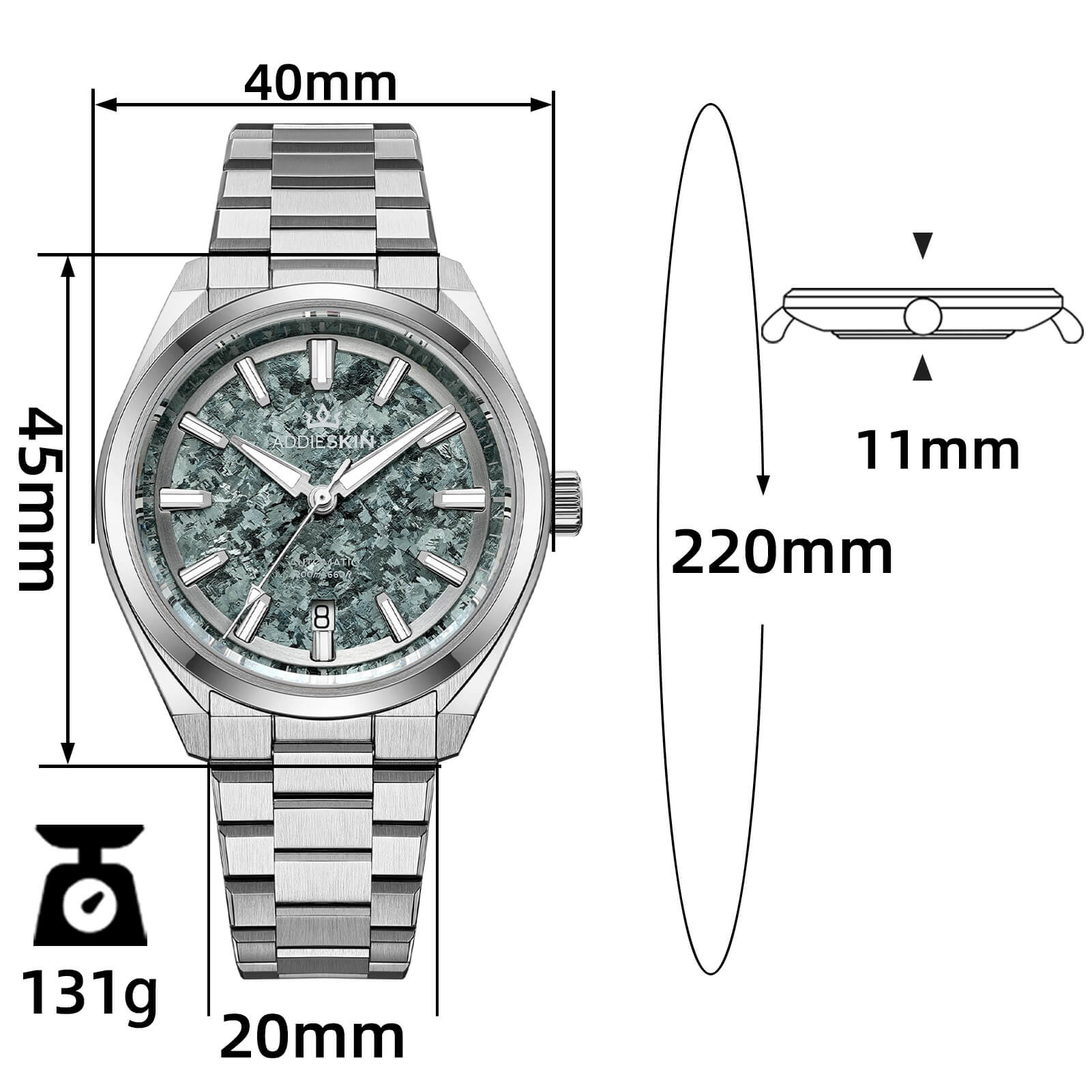 AddiesKIN 40mm Crystallized Titanium Dial Miyota 9015 Luxury Automatic Watch K006