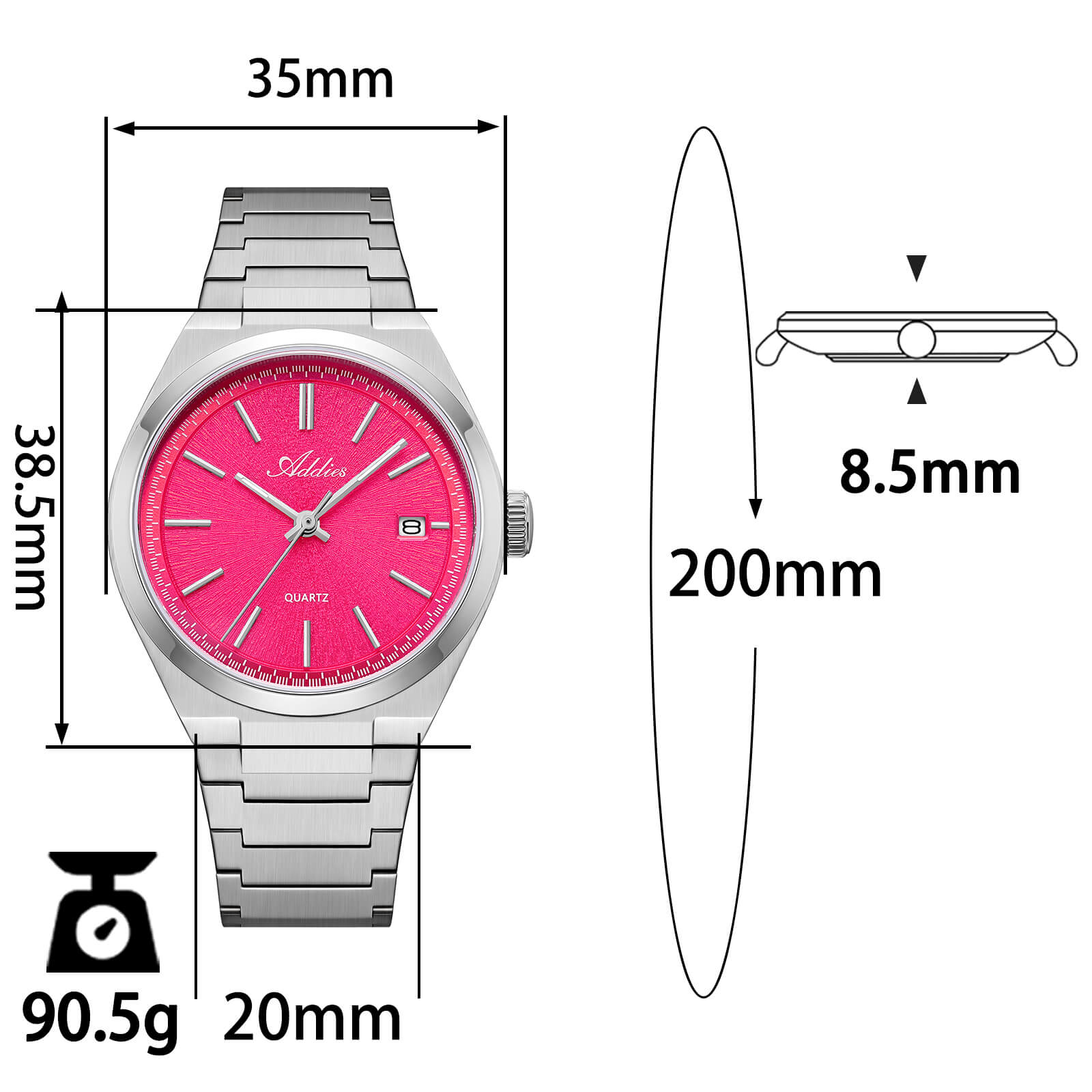 🔥Halloween Sale🔥Addies Classic 35mm Slim Sapphire Crystal Quartz Watch AW25910