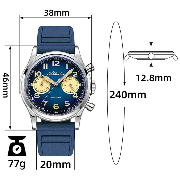 ★SuperDeals★ADDIESDIVE 38mm VK64 Chronograph Watch AD2516