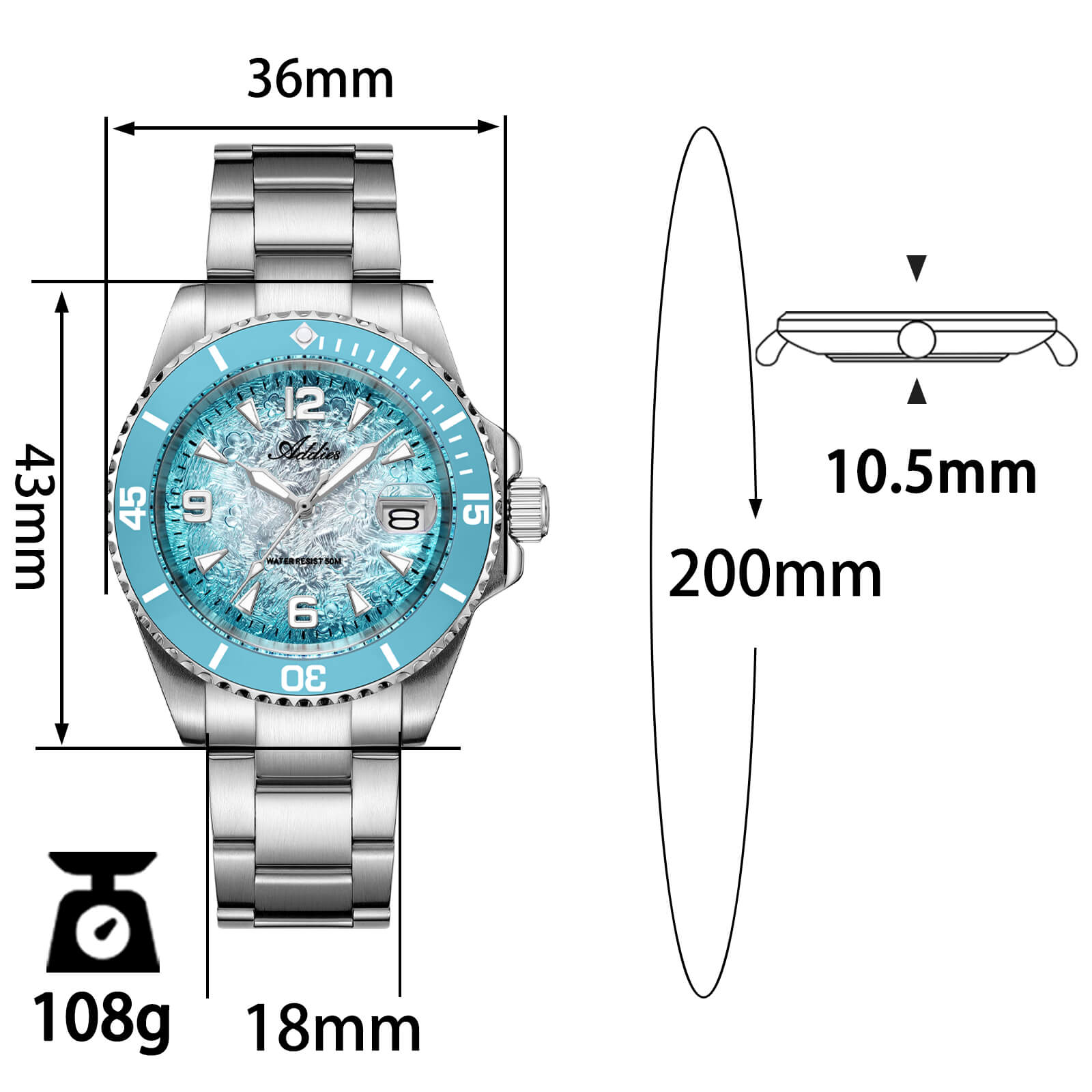Addies Classic 36mm Stainless Steel Quartz Watch AW25914