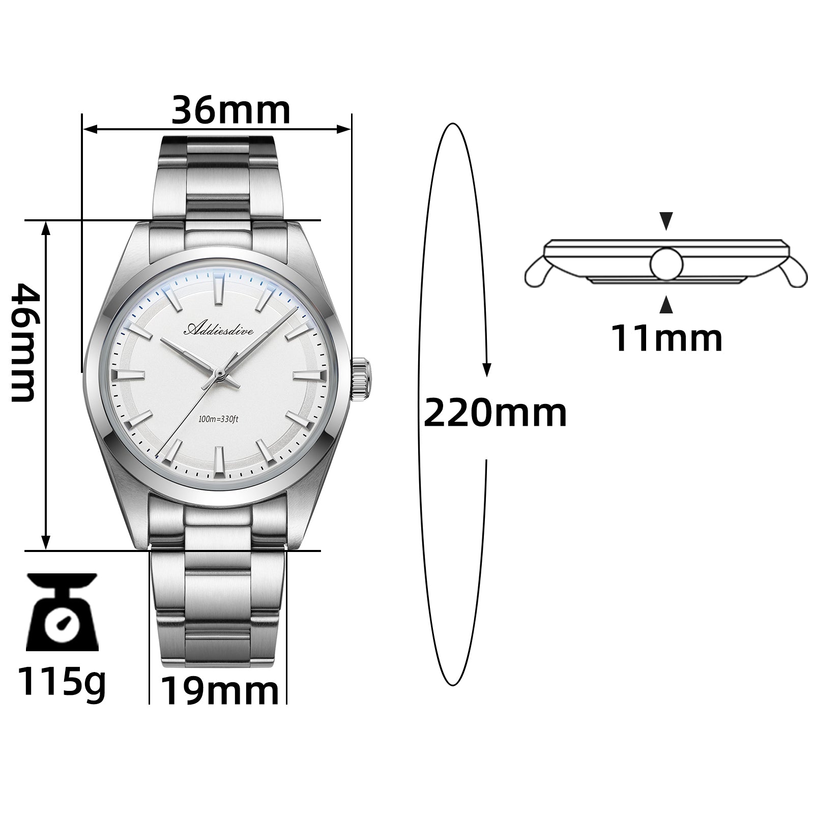 U.S. Warehouse -ADDIESDIVE 36mm Luxury VH31 Quartz Watch AD2066