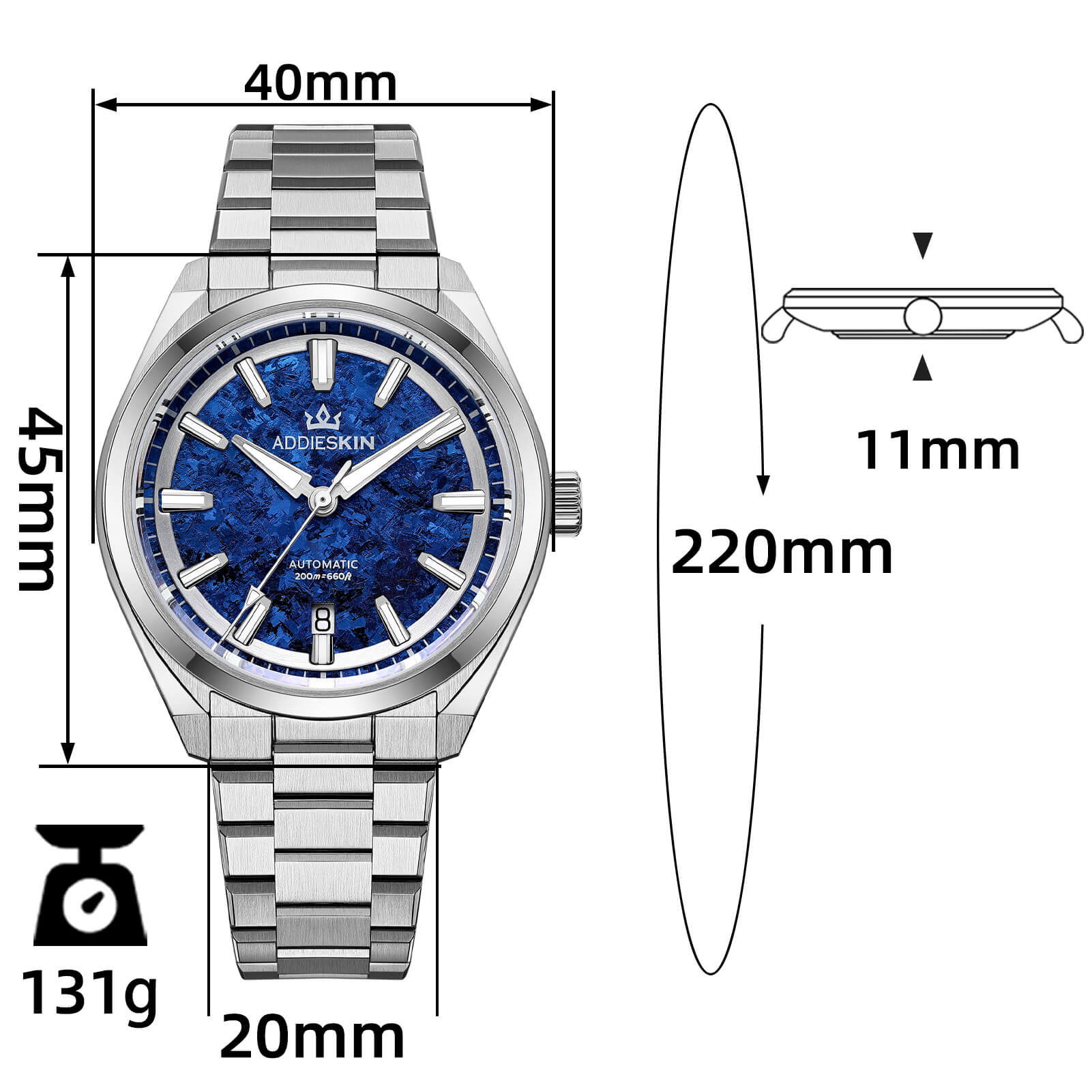 AddiesKIN 40mm Crystallized Titanium Dial Miyota 9015 Luxury Automatic Watch K006
