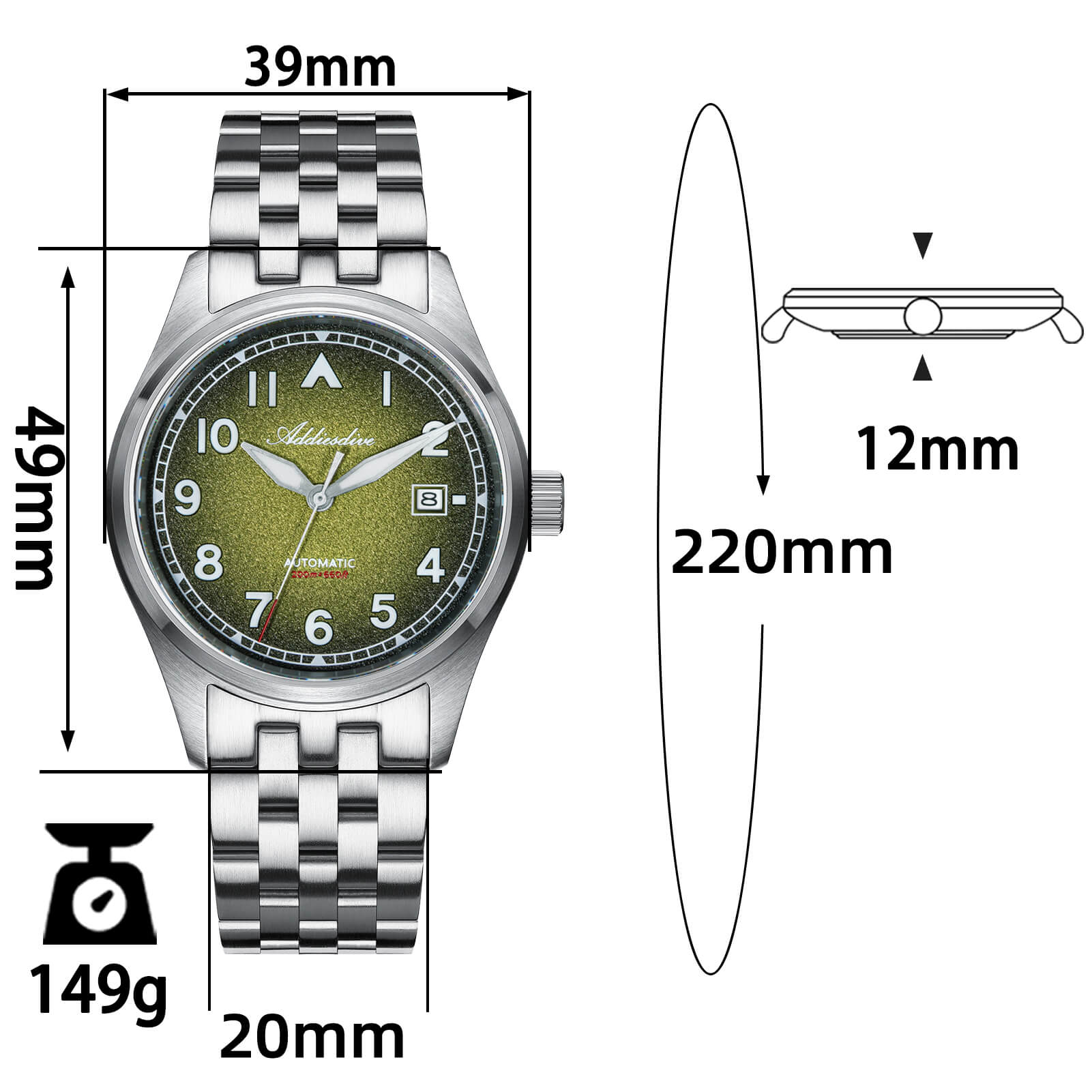 Addiesdive 39mm Vintage 8215 Automatic Watch AD2562