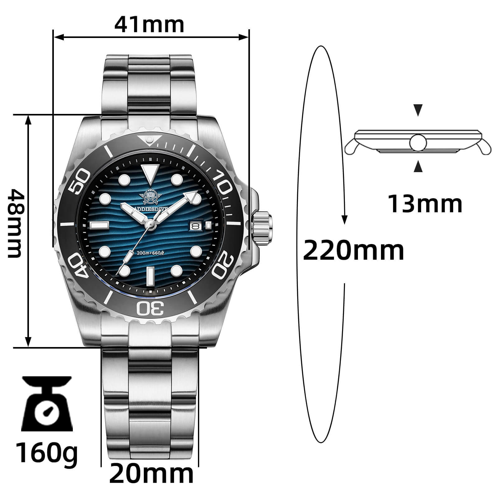 ★Xmas Sale★Addiesdive 41mm Desert Texture Sub Diver Quartz Watch AD2537