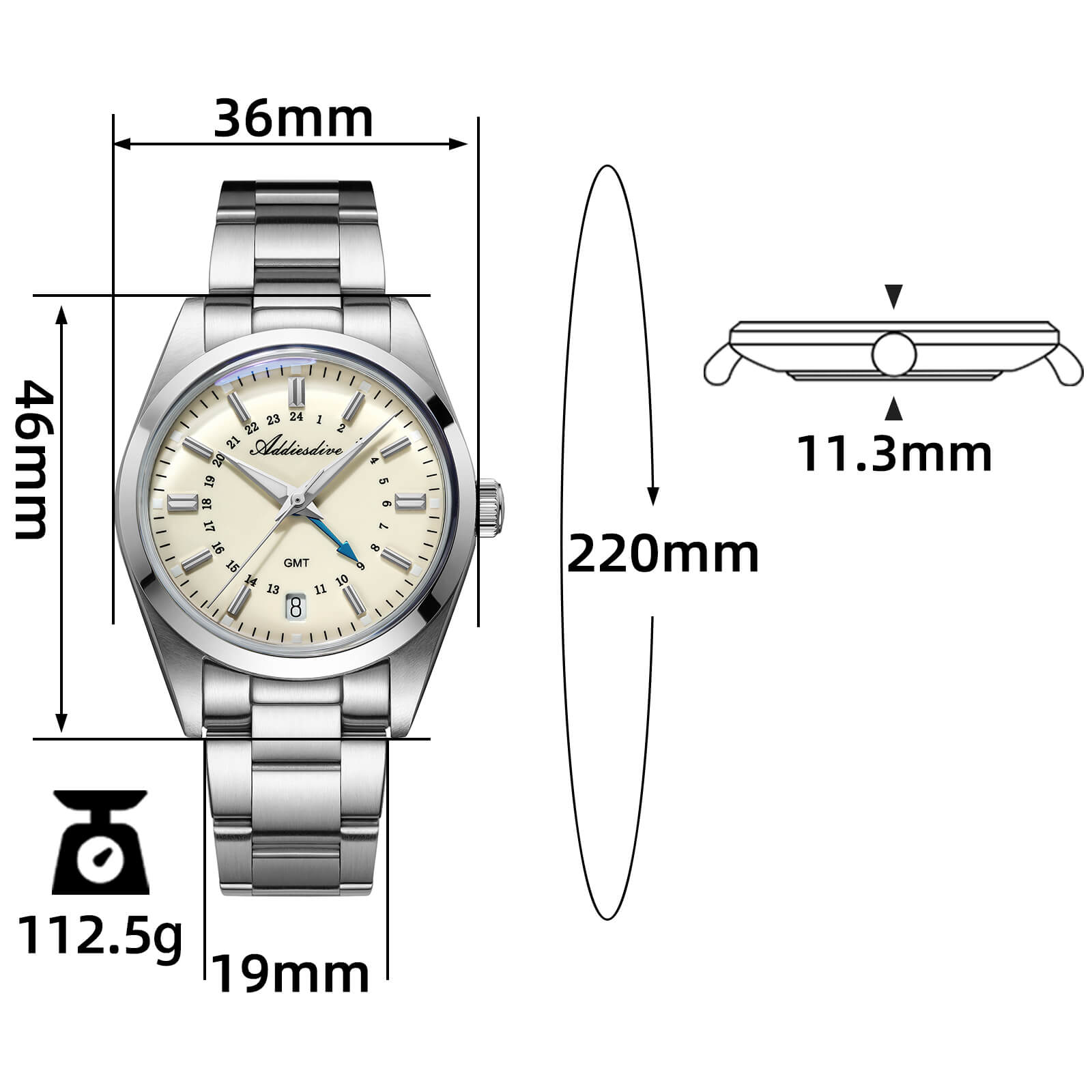 U.S. Warehouse-ADDIESDIVE Elegance Collection GMT Quartz Watch AD2065