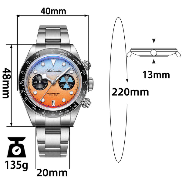 ADDIESDIVE 40mm VK64 Quartz Chronograph Gradient Dial Watch AD2559