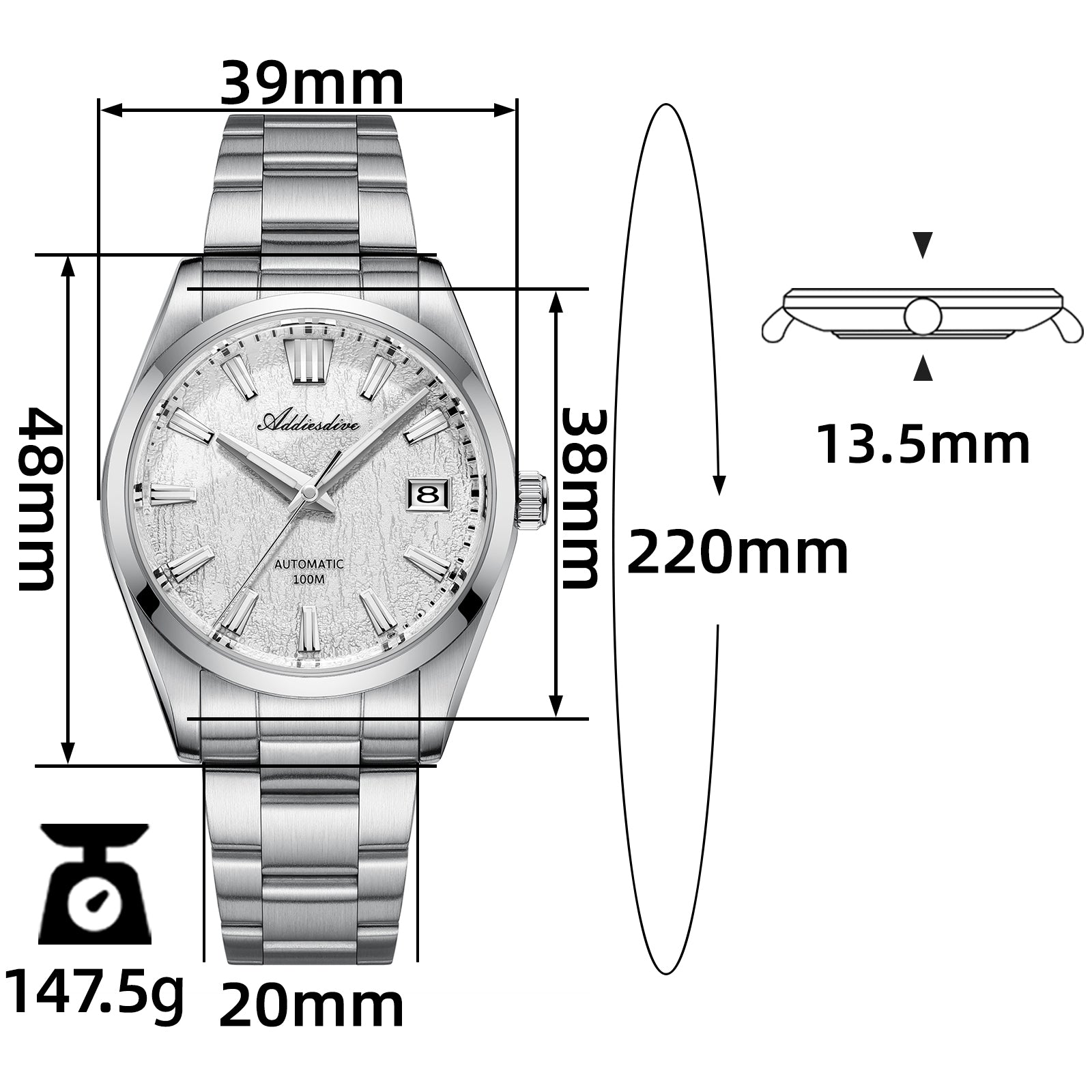 U.S. Warehouse -ADDIESDIVE 39mm 3D Bark Texture Dial NH35 Automatic Watch AD2075