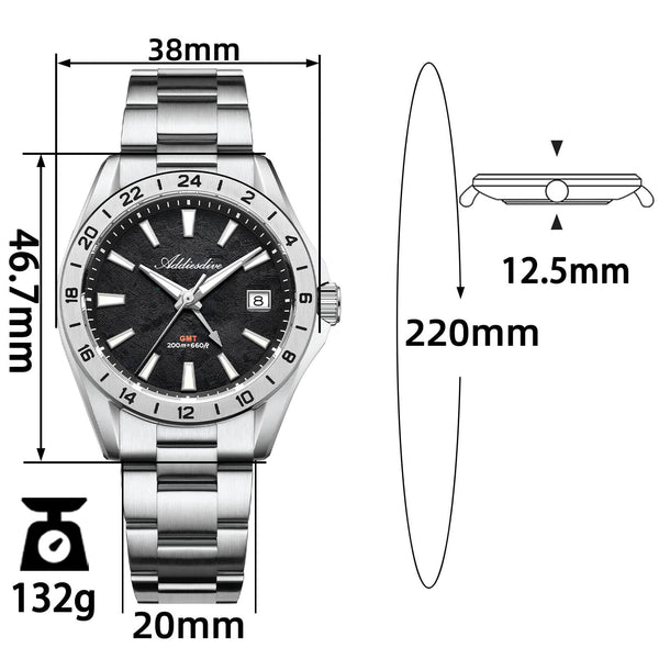 ADDIESDIVE 38mm GMT Quartz Watch RONDA515 Movement（AD2548）