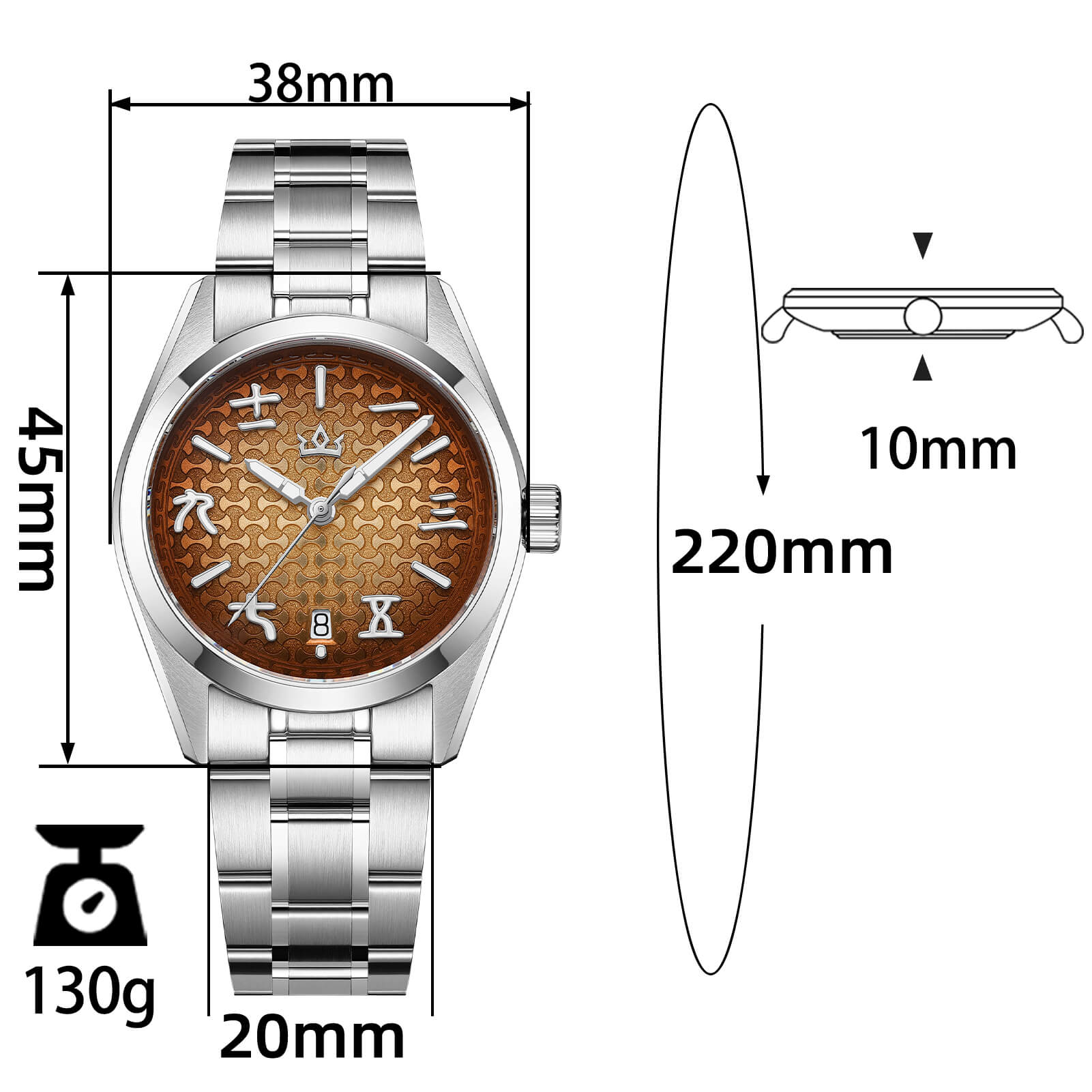AddiesKIN 38mm Ingot Pattern Dial 9015 Automatic Watch K011