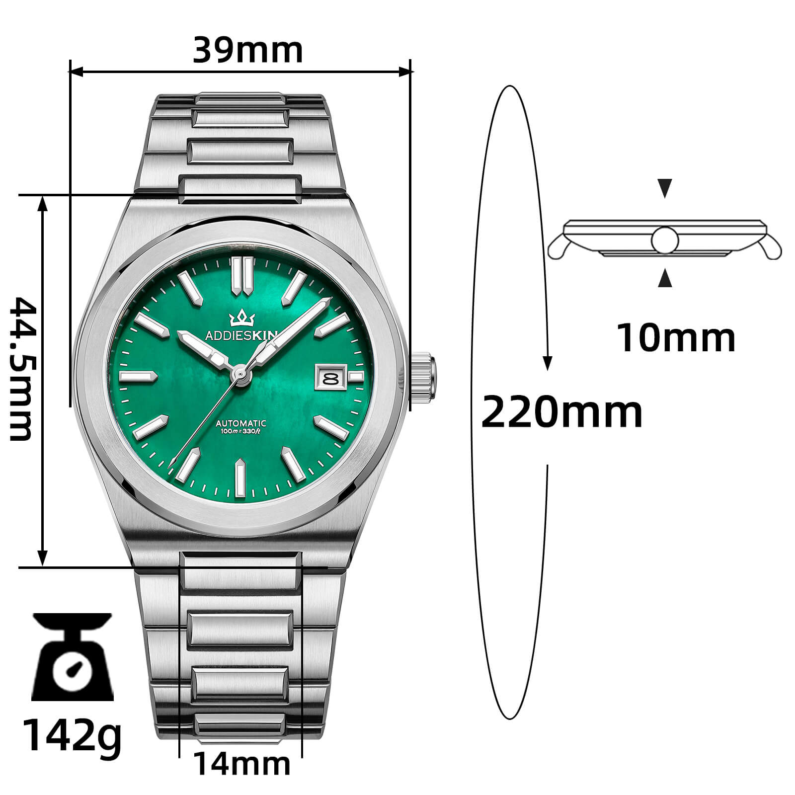 ★Xmas Sale★AddiesKIN 39mm MOP Dial Miyota 9015 Men’s Watch K008