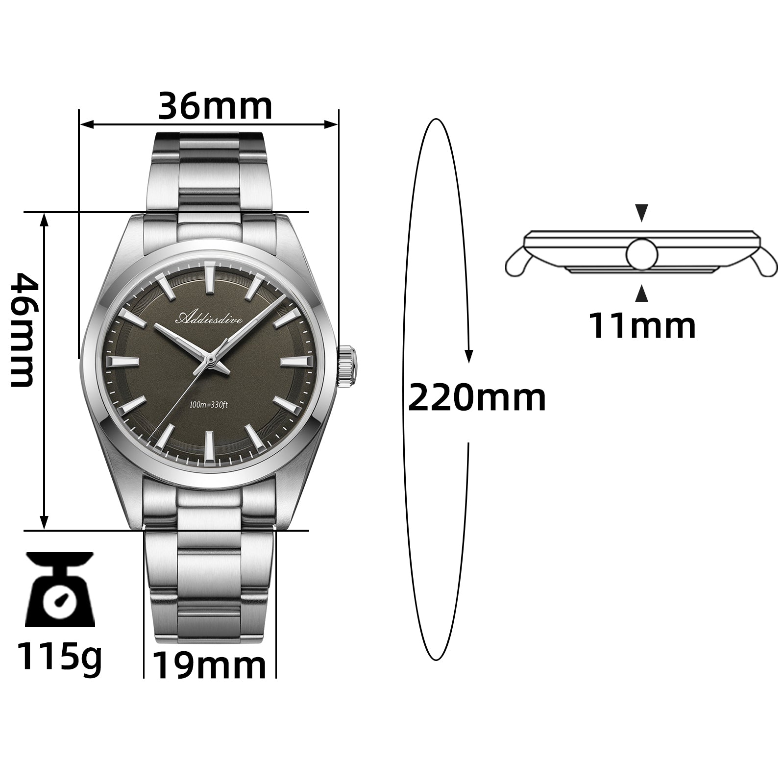 U.S. Warehouse -ADDIESDIVE 36mm Luxury VH31 Quartz Watch AD2066