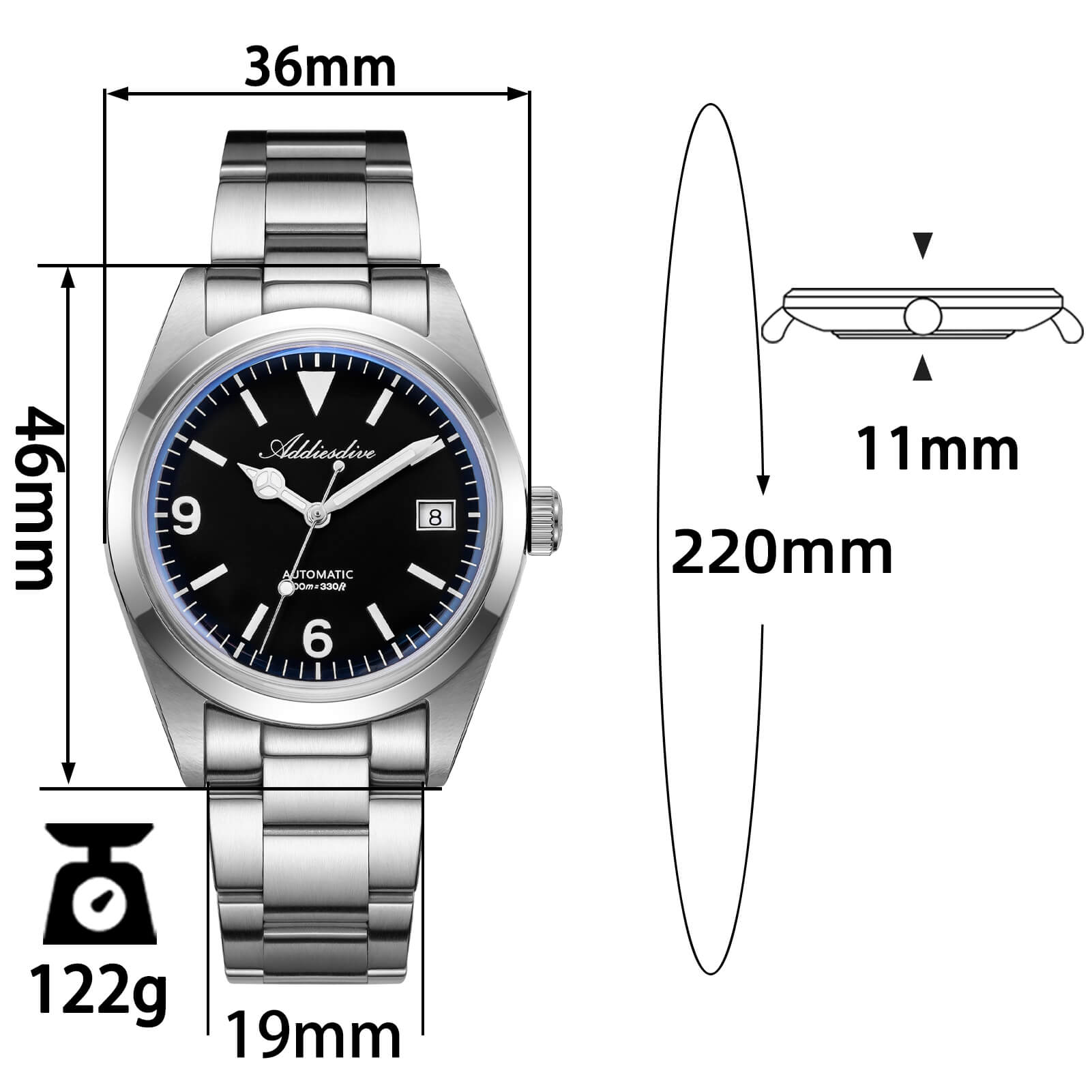 ADDIESDIVE 36mm ST2130 Automatic Explorer Style Sapphire Bubble Crystal Watch AD2556