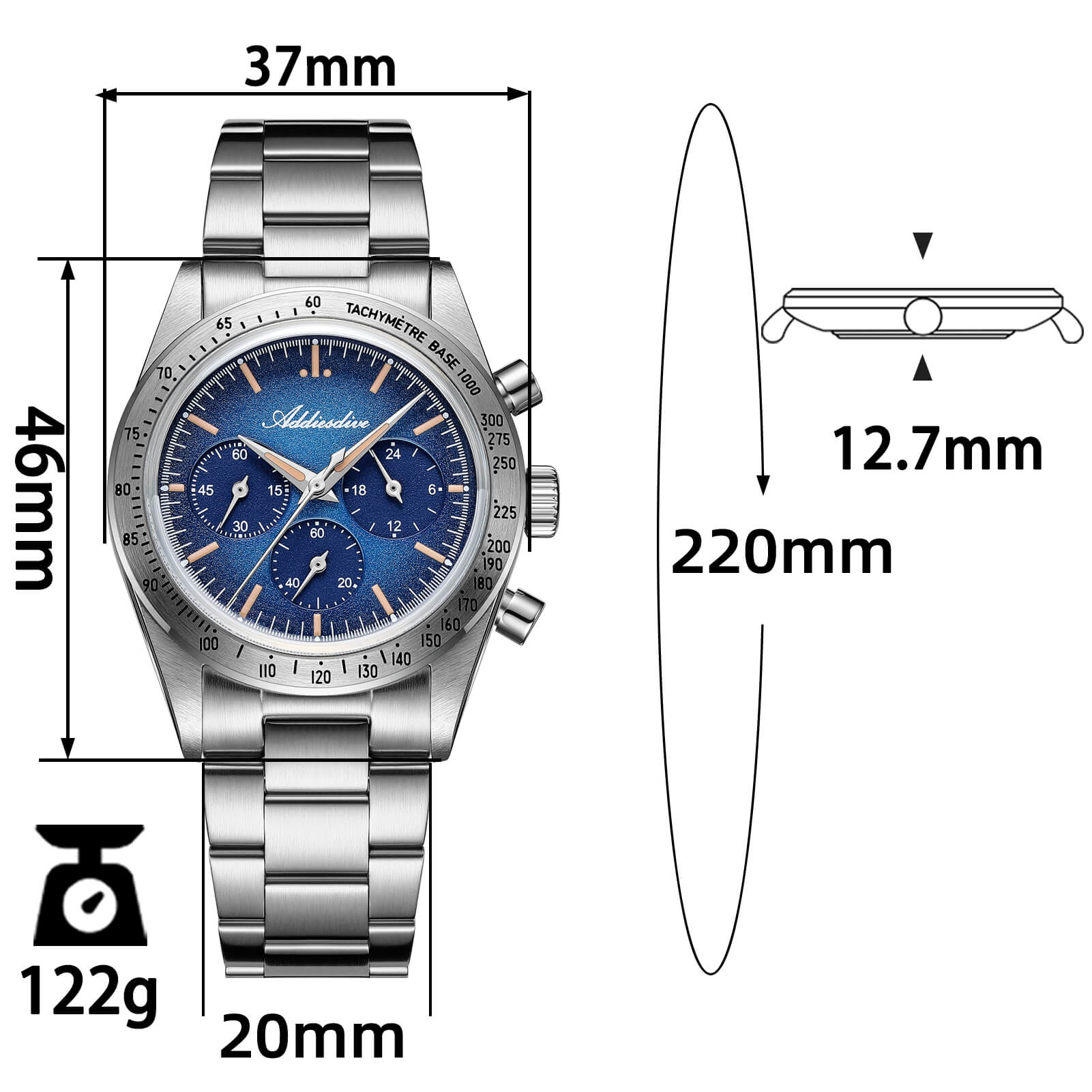 🔥EarlyBird🔥ADDIESDIVE 37mm 0s20 Chronograph Watch AD2552
