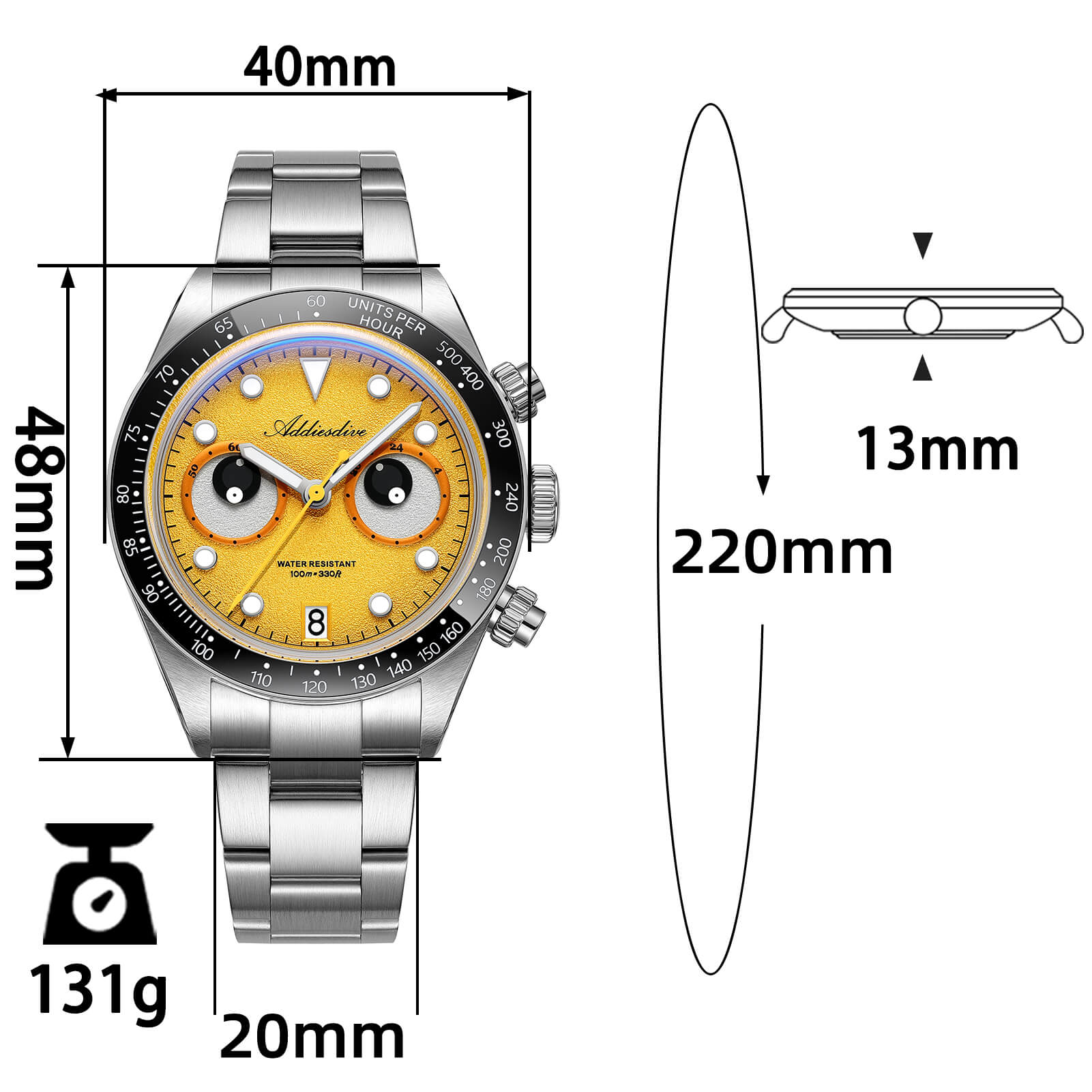 ADDIESDIVE 40mm VK64 Quartz Chronograph Eye Dial Watch AD2557