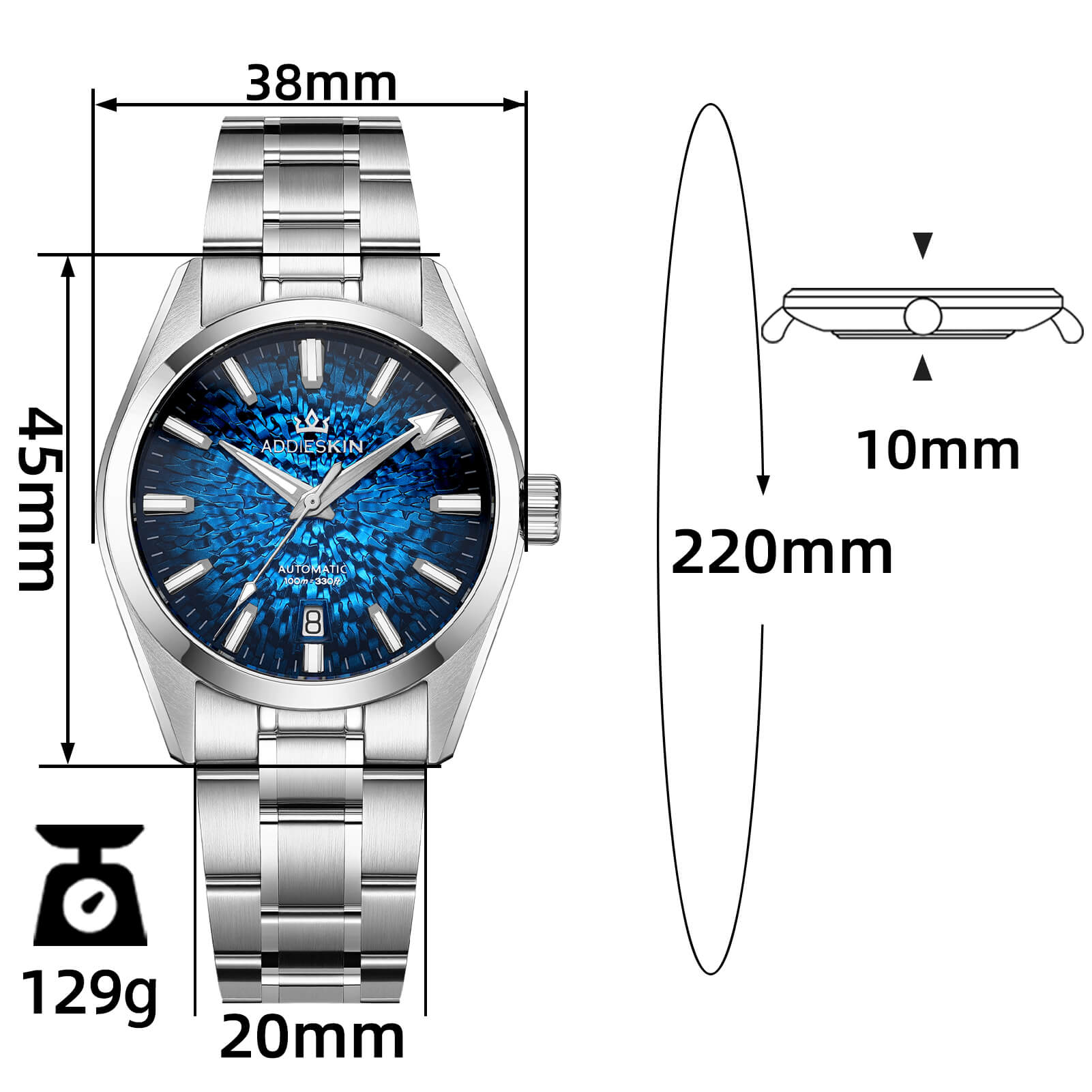 AddiesKIN 38mm Ice Crack Dial Miyota 9015 Men’s Watch K003