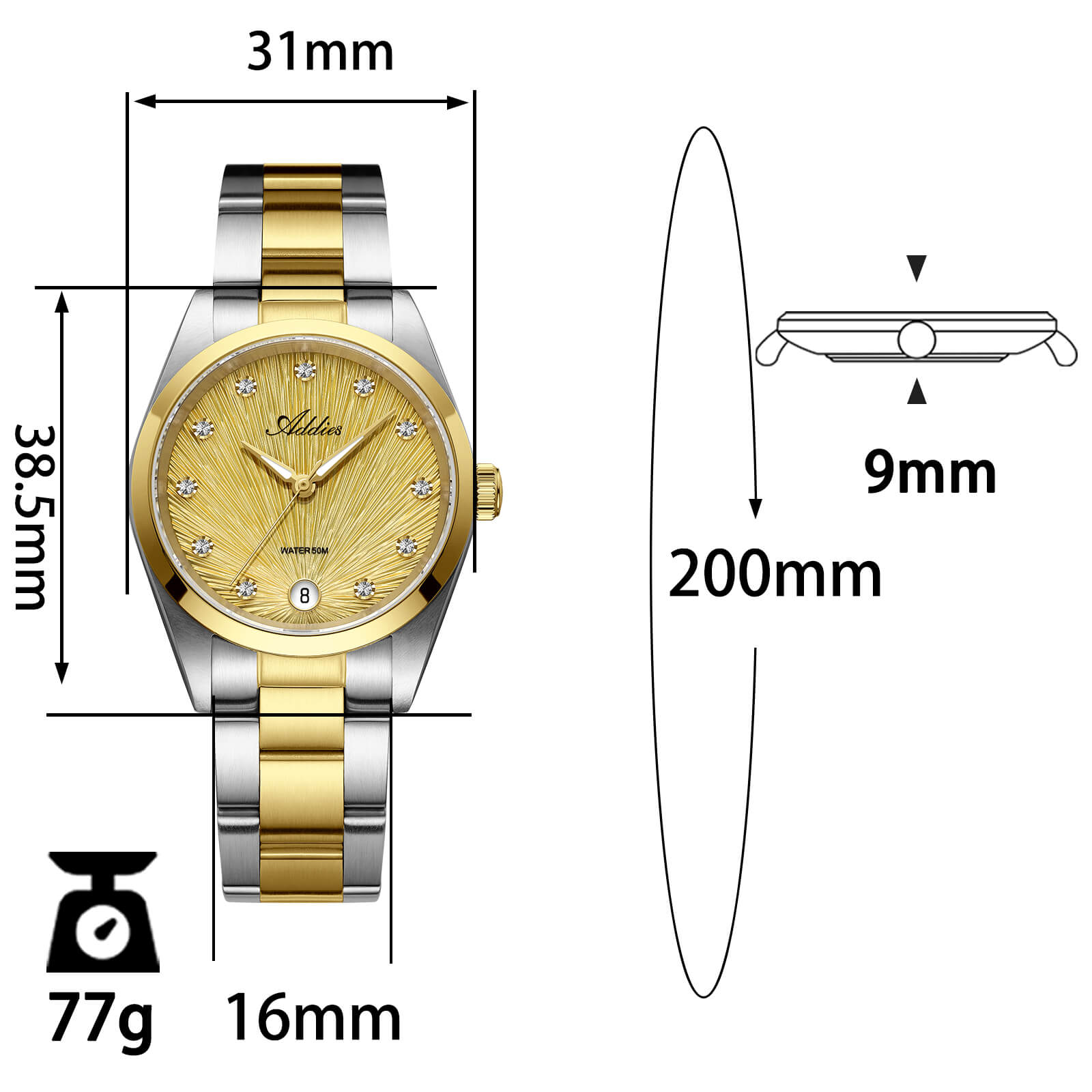 Addies Classic 31mm Sapphire Crystal Quartz Watch AW25916