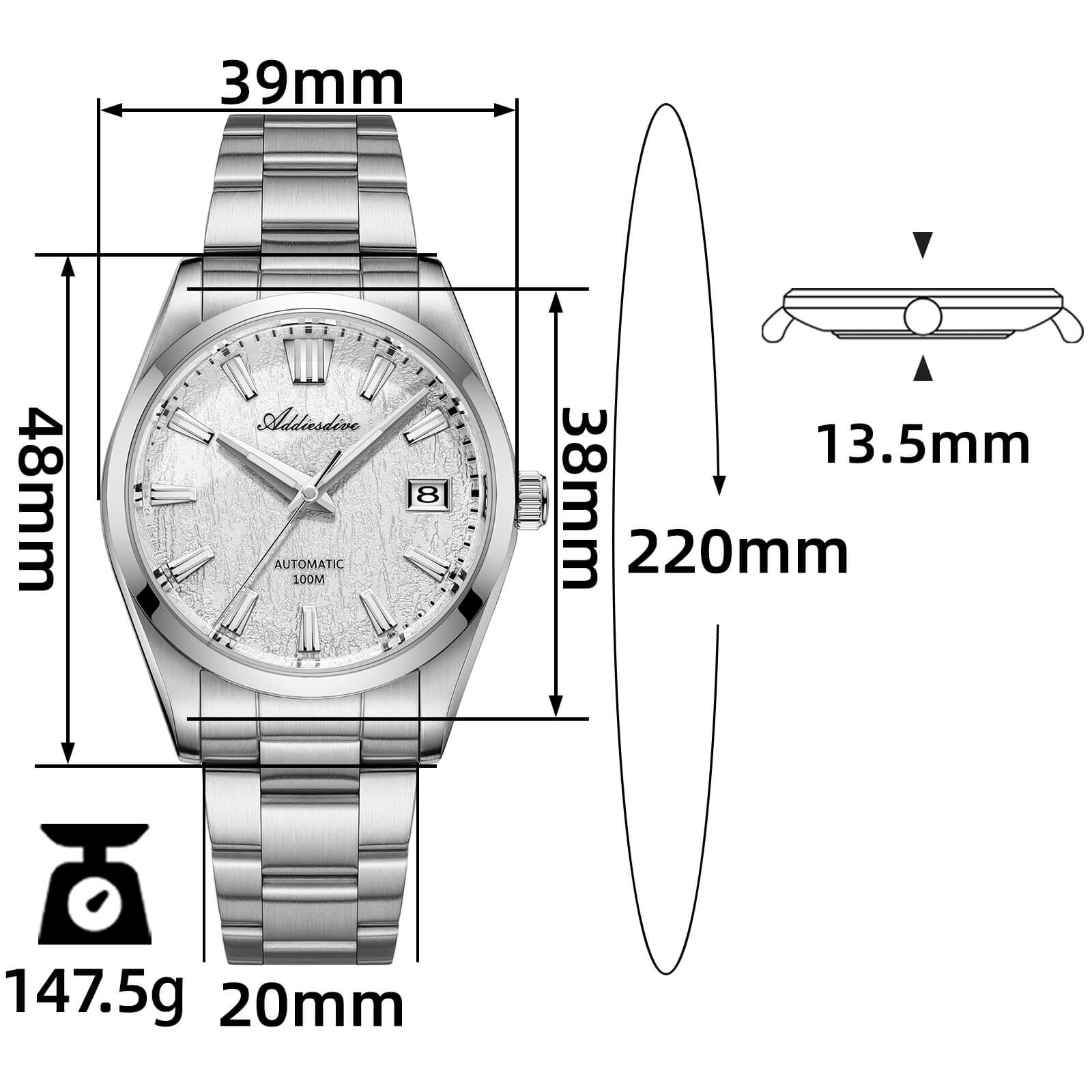 ADDIESDIVE 39mm 3D Bark Texture Dial NH35 Automatic Watch AD2075 ...