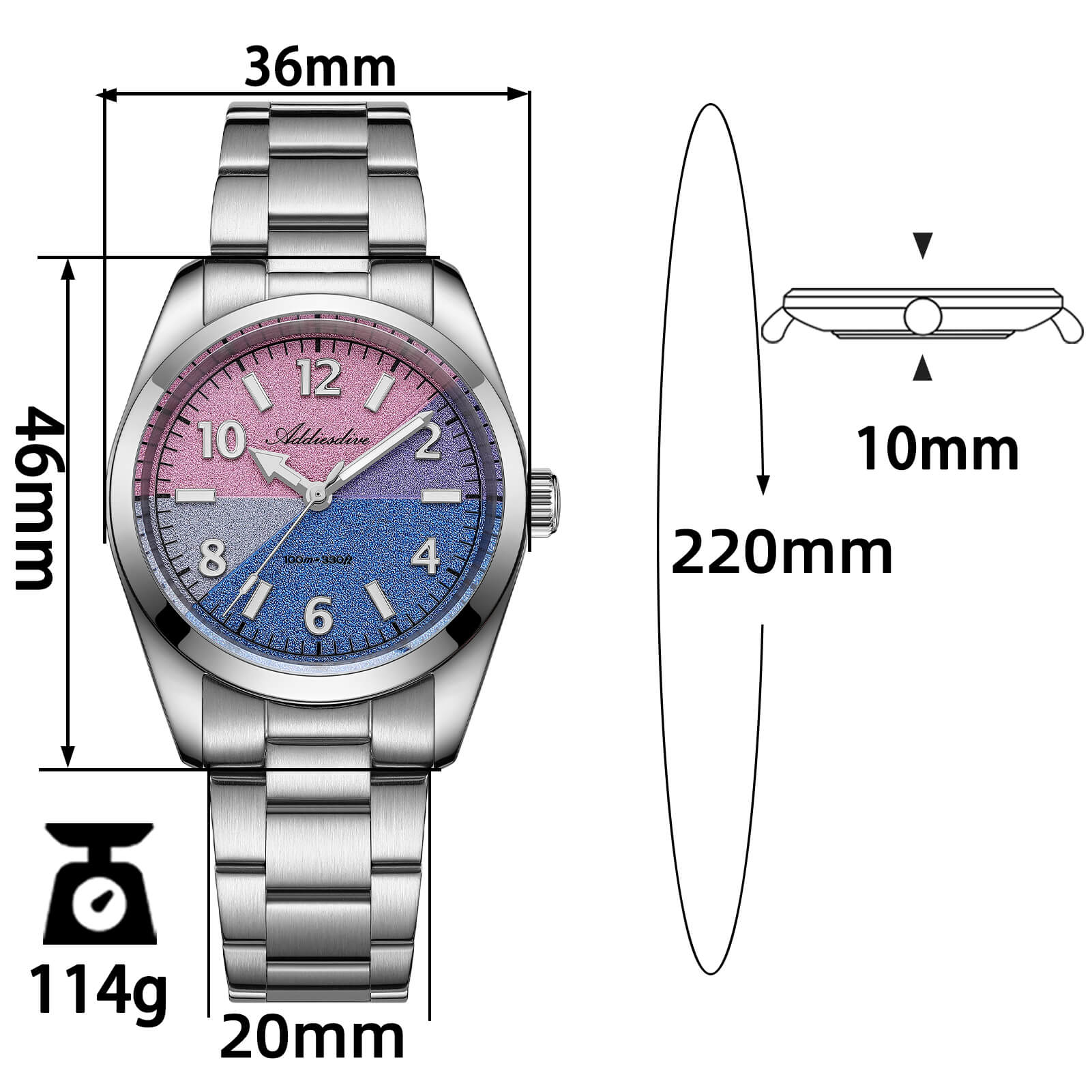 🔥New Arrival🔥ADDIESDIVE 36mm Color Block Dial Quartz Watch AD2555 Sapphire Crystal