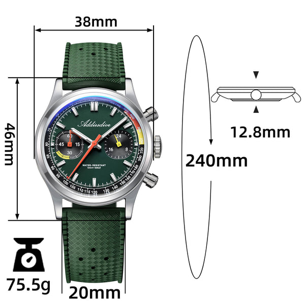 ★New Arrival★ADDIESDIVE 38mm VK64 Racing-Inspired Chronograph Watch AD2529