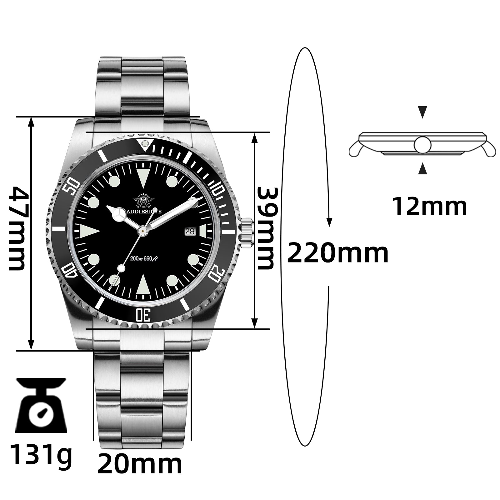U.S. Warehouse -ADDIESDIVE 39mm Quartz Watch with Bi-directional Rotating Bezel AD2068