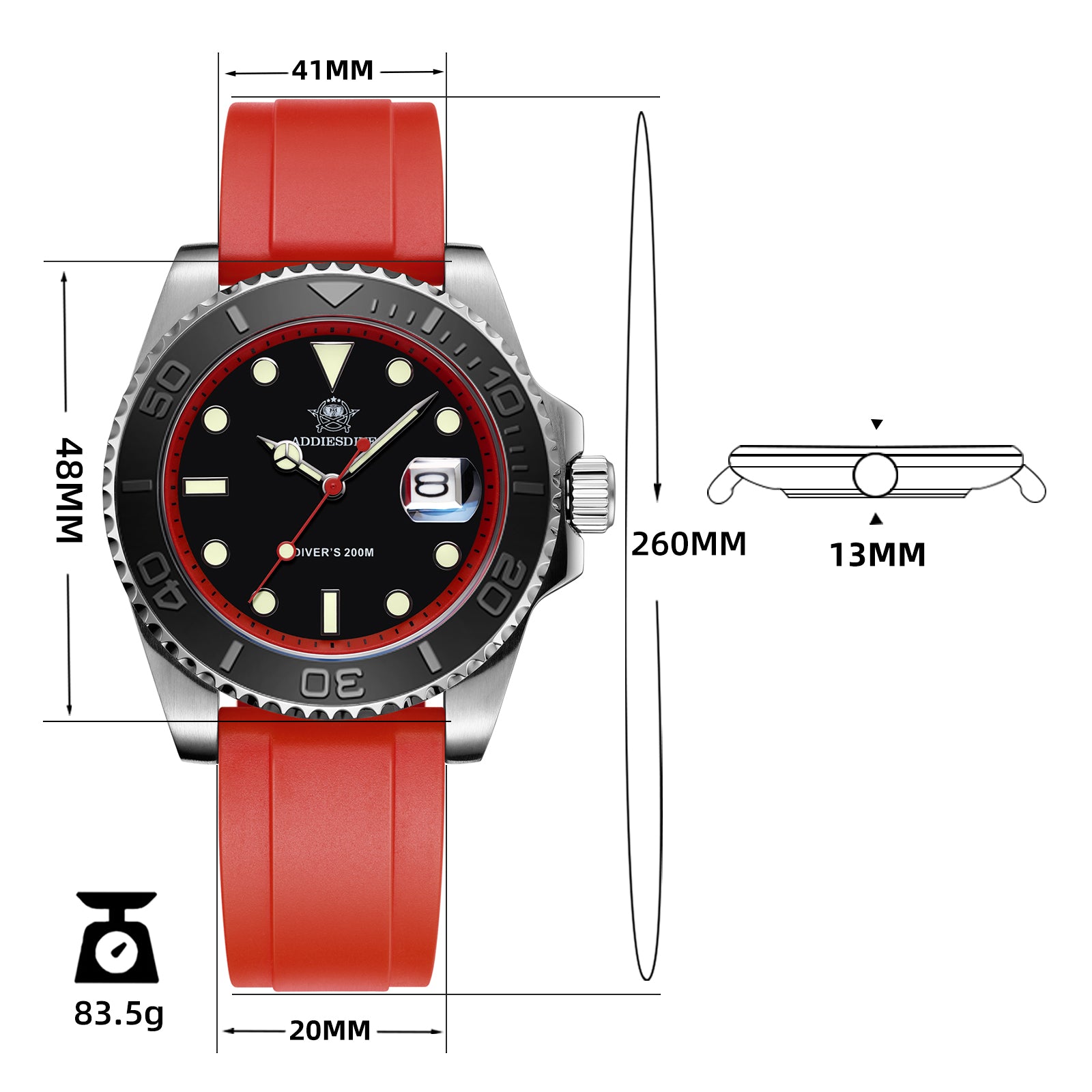 U.S. Warehouse -ADDIESDIVE 41mm Sports Quartz Watch Waterproof 200M (AD2040)