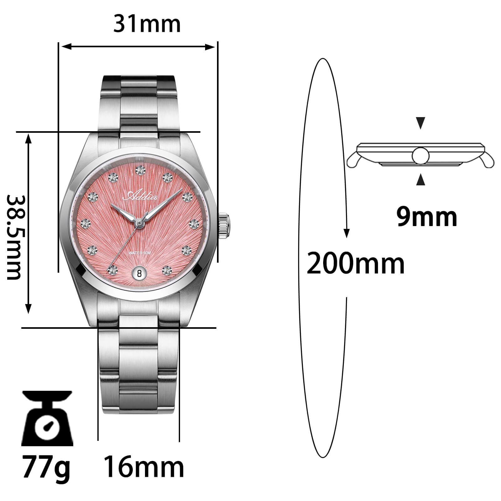 Addies Classic 31mm Sapphire Crystal Quartz Watch AW25916