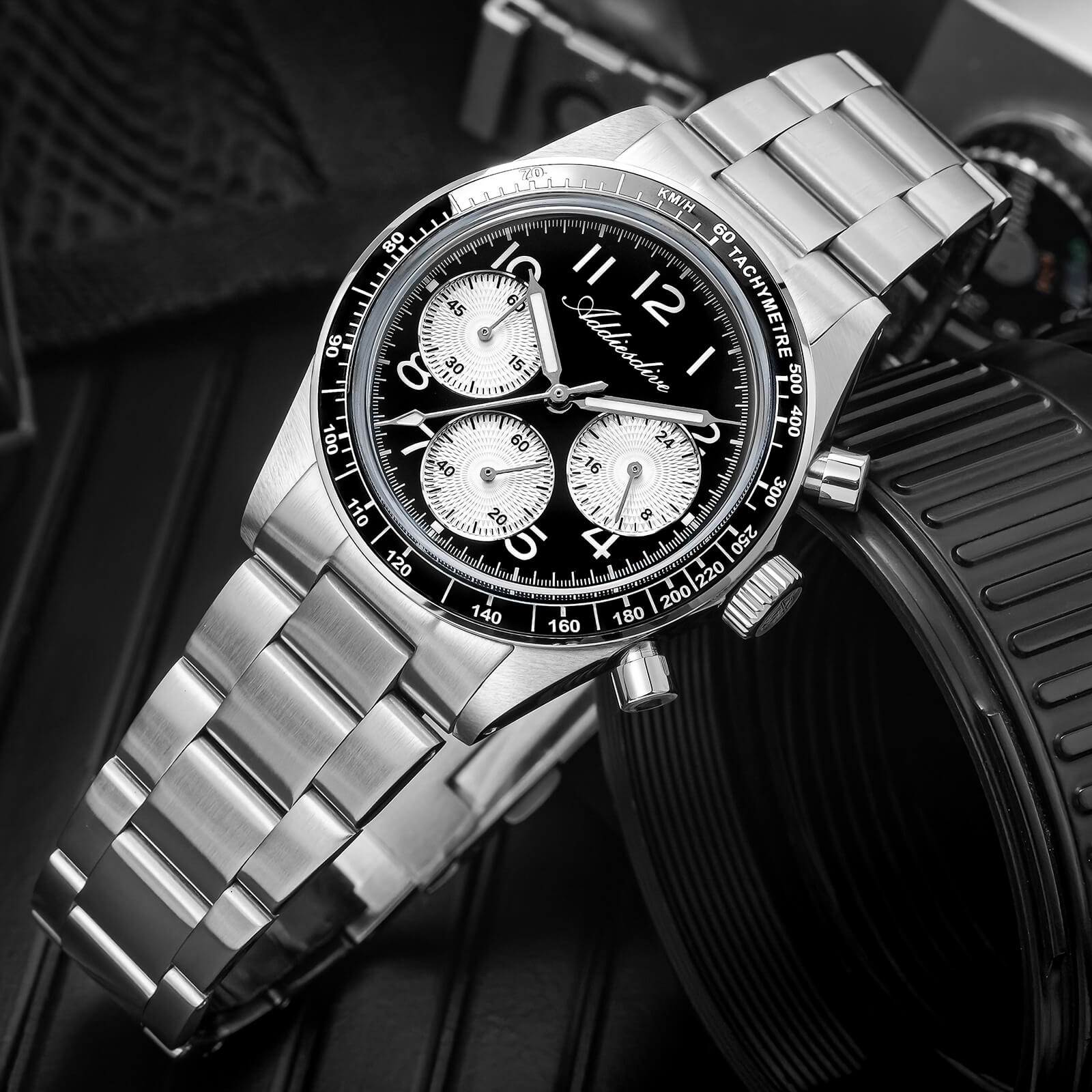 ★India Warehouse★ADDIESDIVE 37mm VK63 Triple-Register Chronograph Watch AD2517