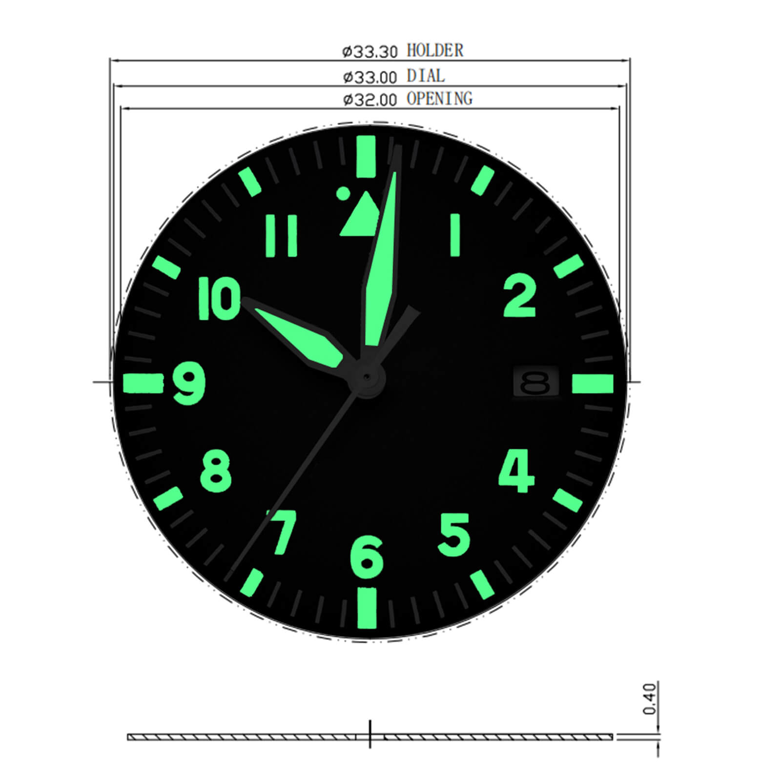 Addiesdive 33mm Pilot Watch Black Dial