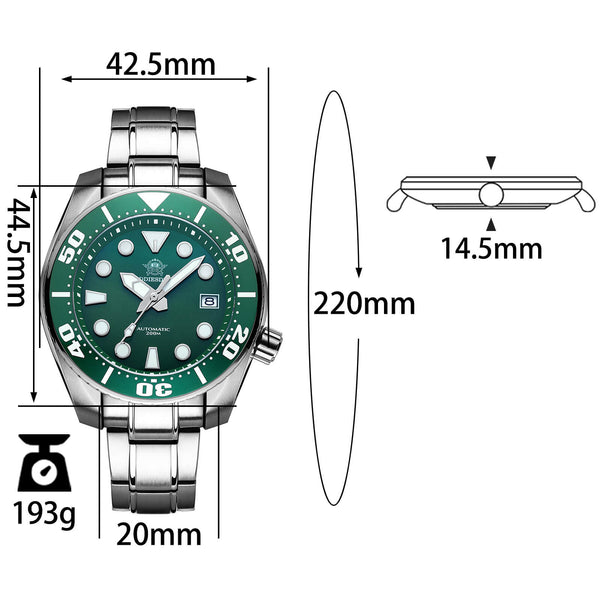 ★Weekly Deal★ADDIESDIVE® Sumo Green Professional Dive Watch for Men 44.5mm (MY-H10) Black/Green/Blue Dial
