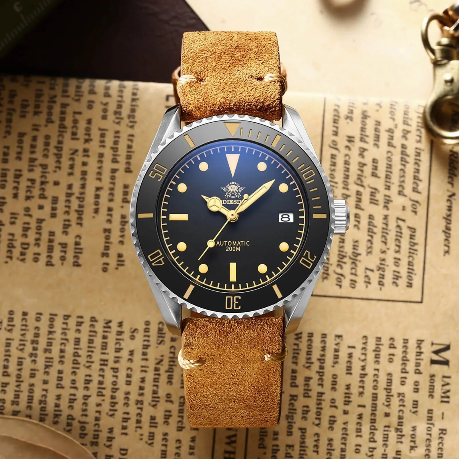 U.S. Warehouse -ADDIESDIVE® Scuba Leather Automatic Scuba Watch AD2101