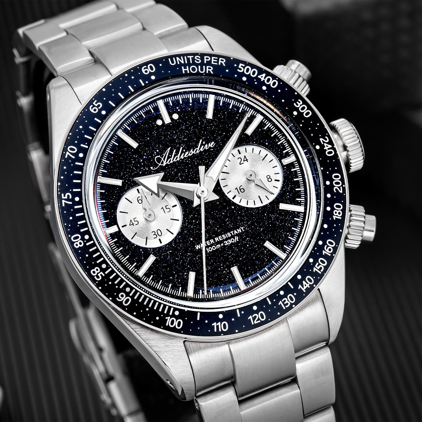 ADDIESDIVE 40mm Blue Goldstone Dial VK64 Chronograph Watch AD2558