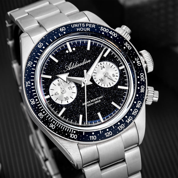 ADDIESDIVE 40mm Blue Goldstone Dial VK64 Chronograph Watch AD2558