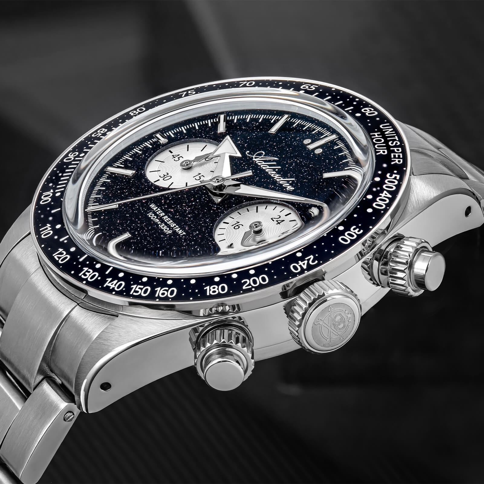 ADDIESDIVE 40mm Blue Goldstone Dial VK64 Chronograph Watch AD2558