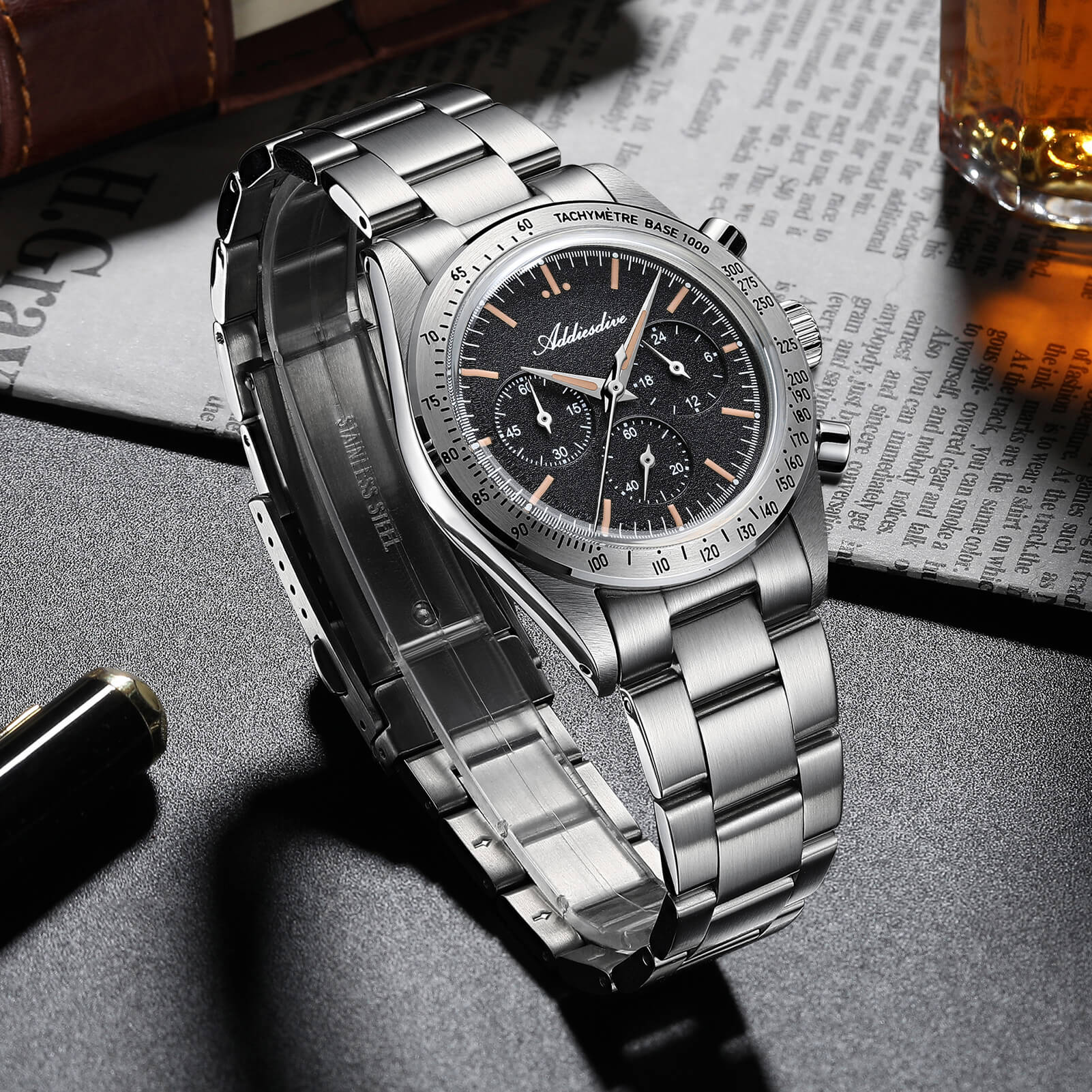 🔥EarlyBird🔥ADDIESDIVE 37mm 0s20 Chronograph Watch AD2552