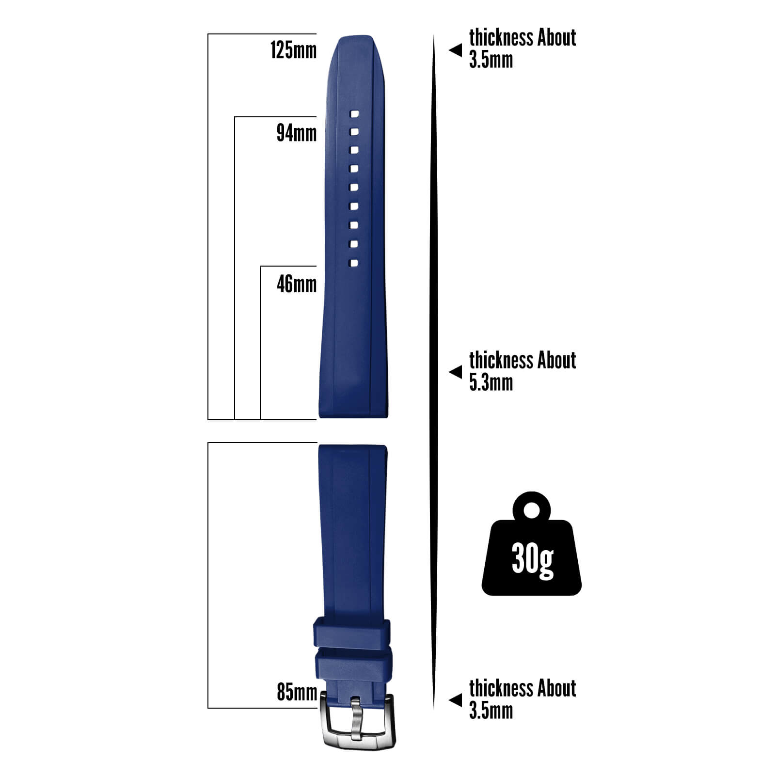 Generic Silicone Watch Strap For Men Dive Watches Quick Release Rubber Band，22mm