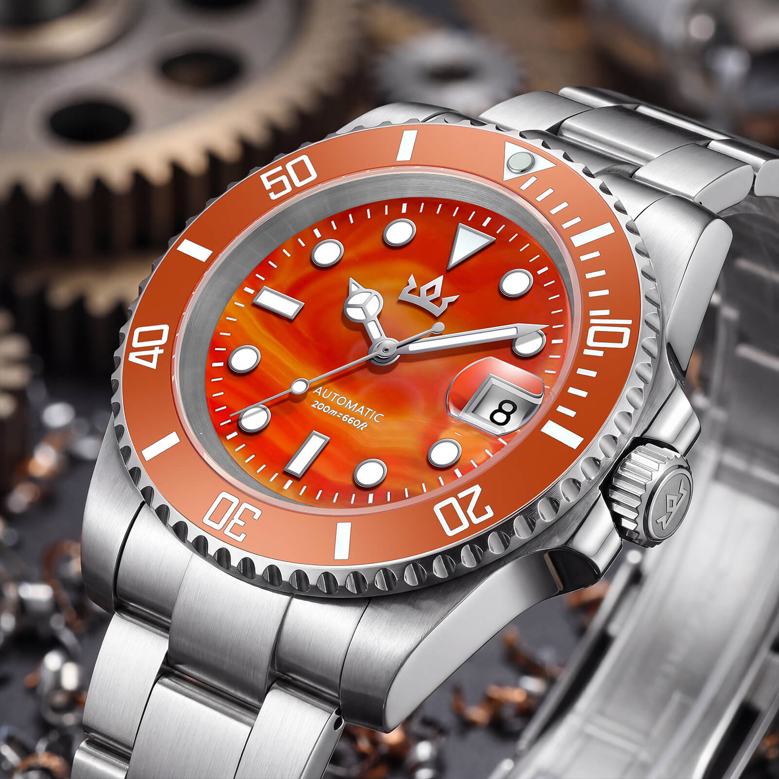 🔥Halloween Sale🔥AddiesKIN 40mm Sardonyx Stone Dial Ceramic Bezel ST2130 Luxury Automatic Dive Watch K012