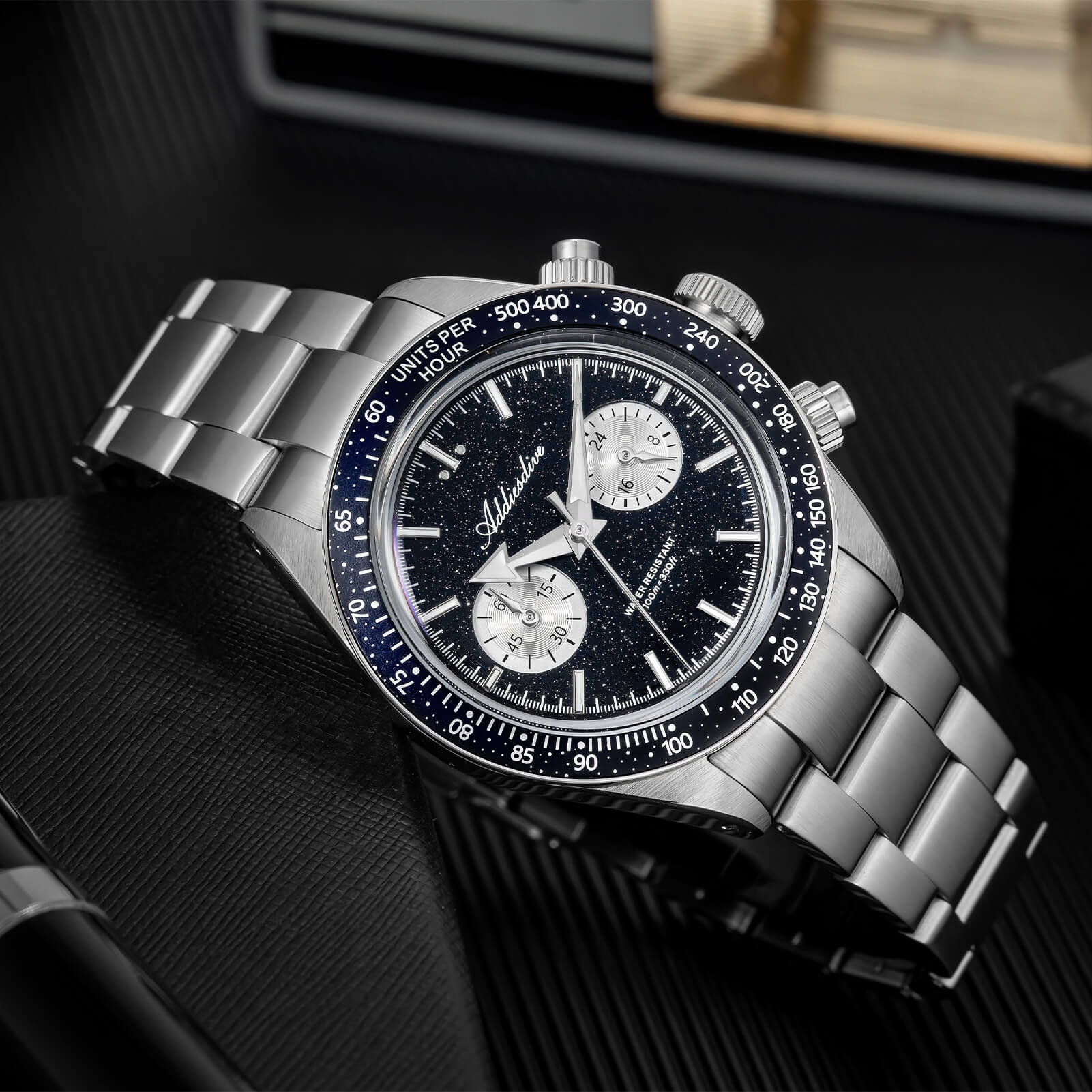 ADDIESDIVE 40mm Blue Goldstone Dial VK64 Chronograph Watch AD2558