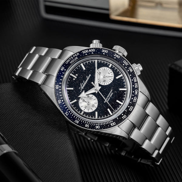 ADDIESDIVE 40mm Blue Goldstone Dial VK64 Chronograph Watch AD2558