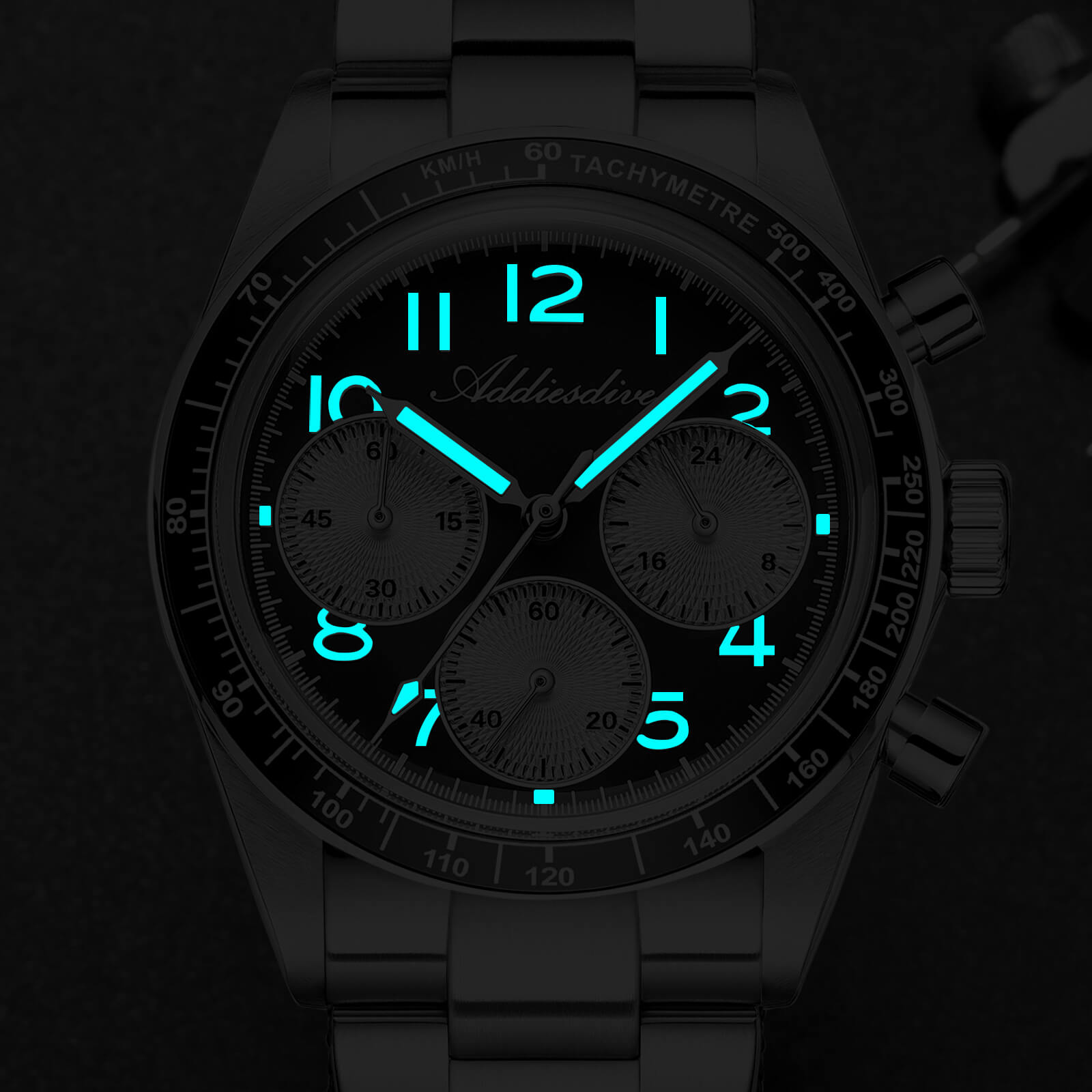 ★India Warehouse★ADDIESDIVE 37mm VK63 Triple-Register Chronograph Watch AD2517