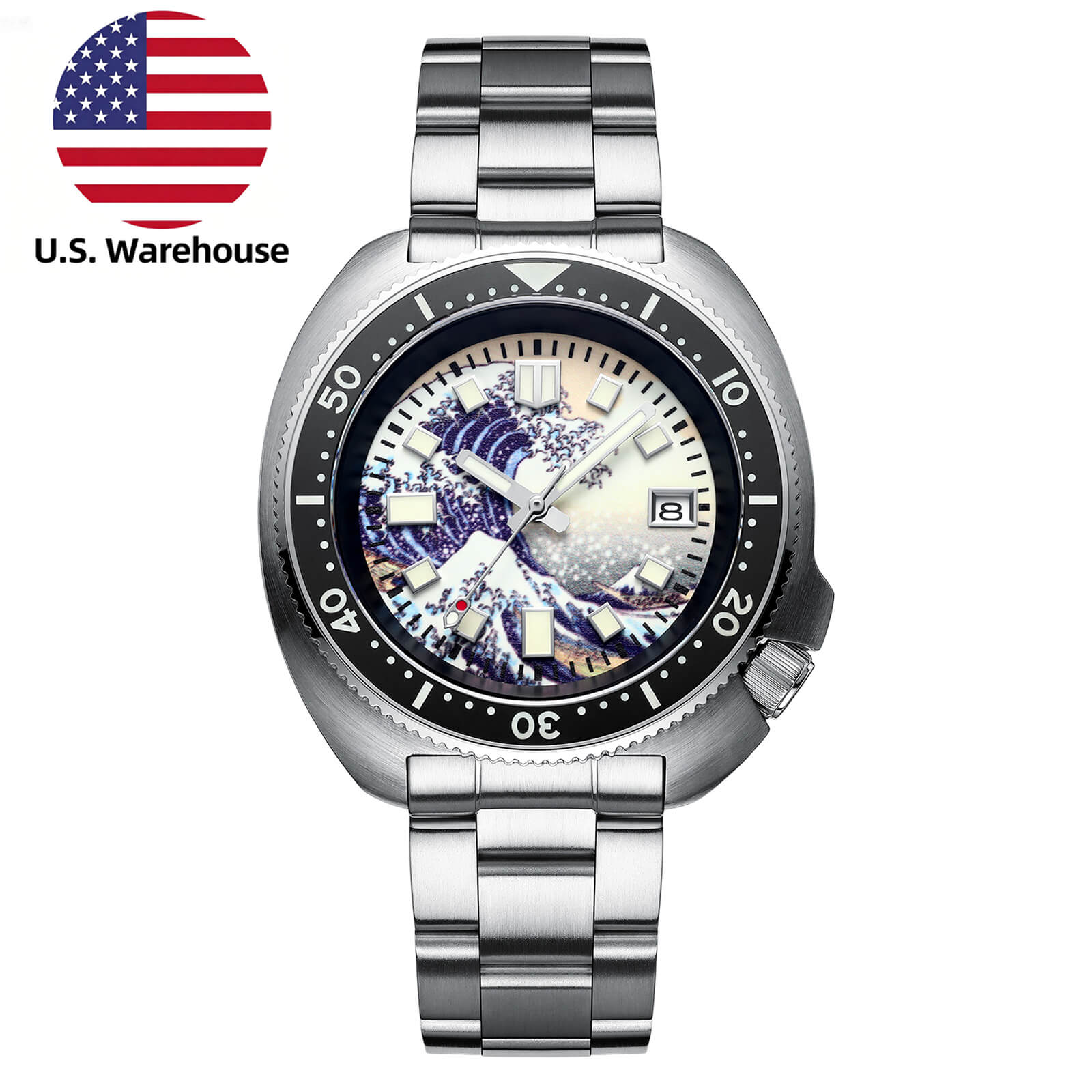 U.S. Warehouse -ADDIESIVE Diving Watch Synthetic Sapphire Crystal Luminous Dial 200M H8-Surf