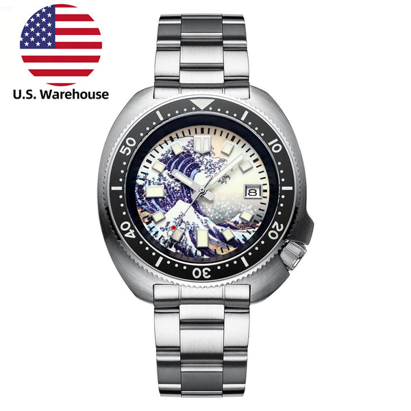 U.S. Warehouse -ADDIESIVE Diving Watch Synthetic Sapphire Crystal Luminous Dial 200M H8-Surf