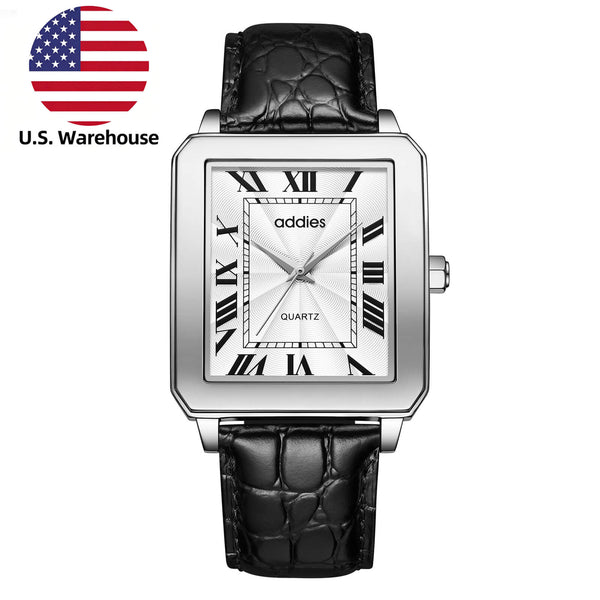 U.S. Warehouse -ADDIES Men's Quartz Analog Watch with Square Dial Leather Strap（MY-RM05）