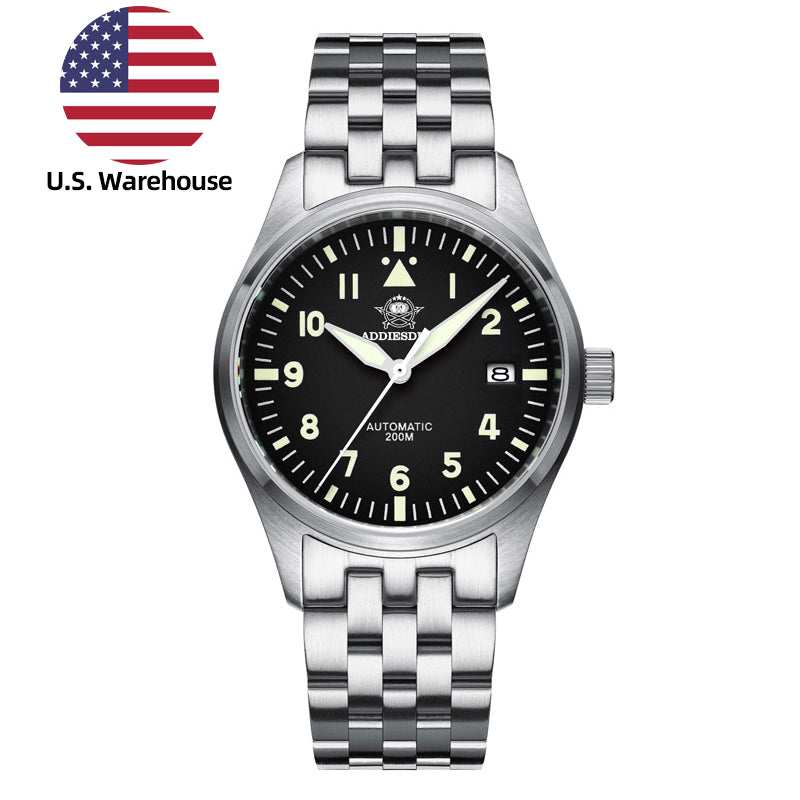 U.S. Warehouse -ADDIESDIVE®39mm Leather Men's Elegant Automatic Watch Diver 200M (MY-H2)